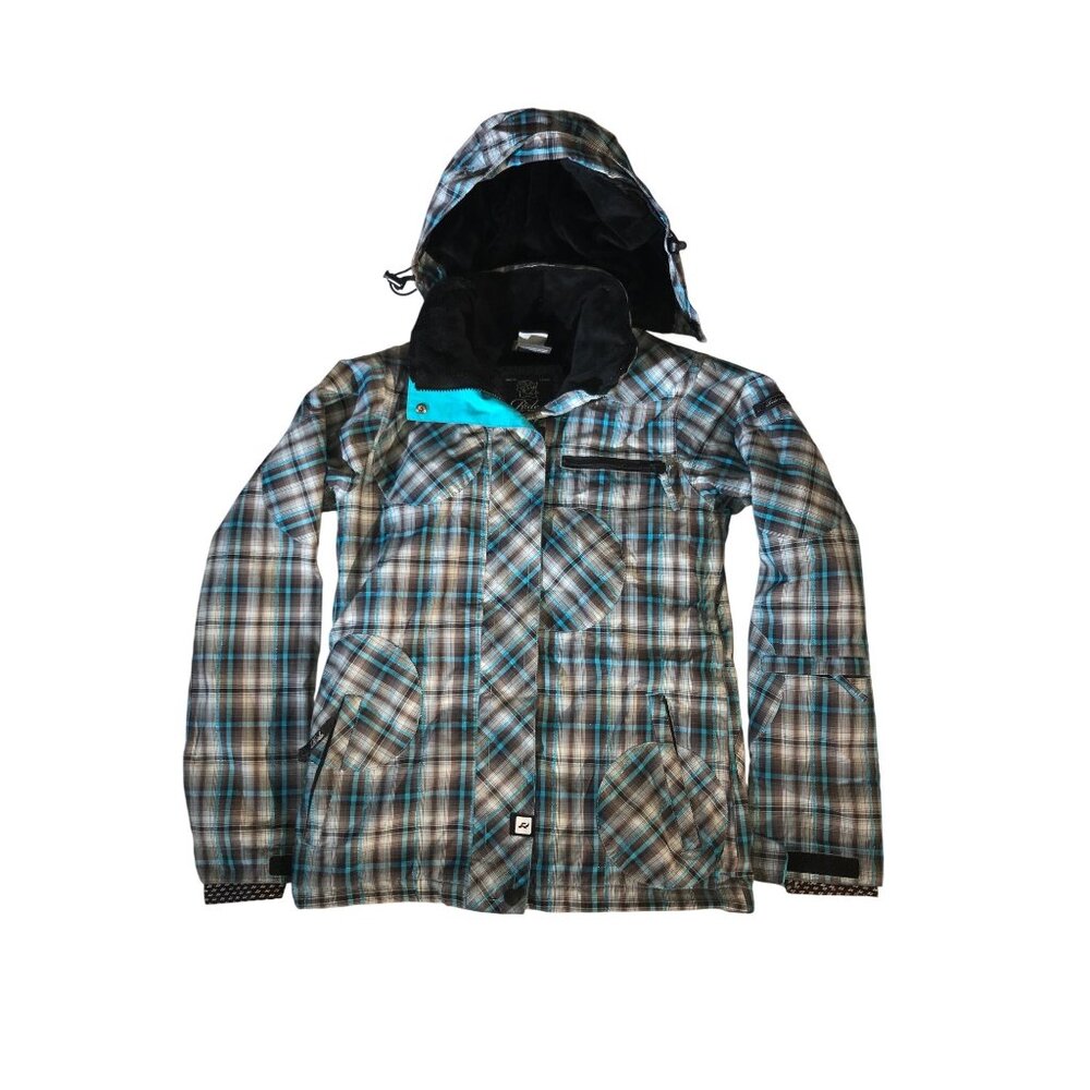 Ride Snowboards Women's Hooded Aqua Plaid Ski Jacket Multicolor